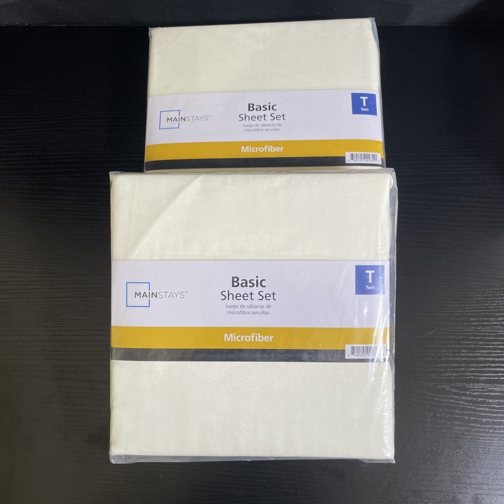 Lot of 2 Sets Mainstays Basic Microfiber 3 Piece Twin Sheet Set Ivory
